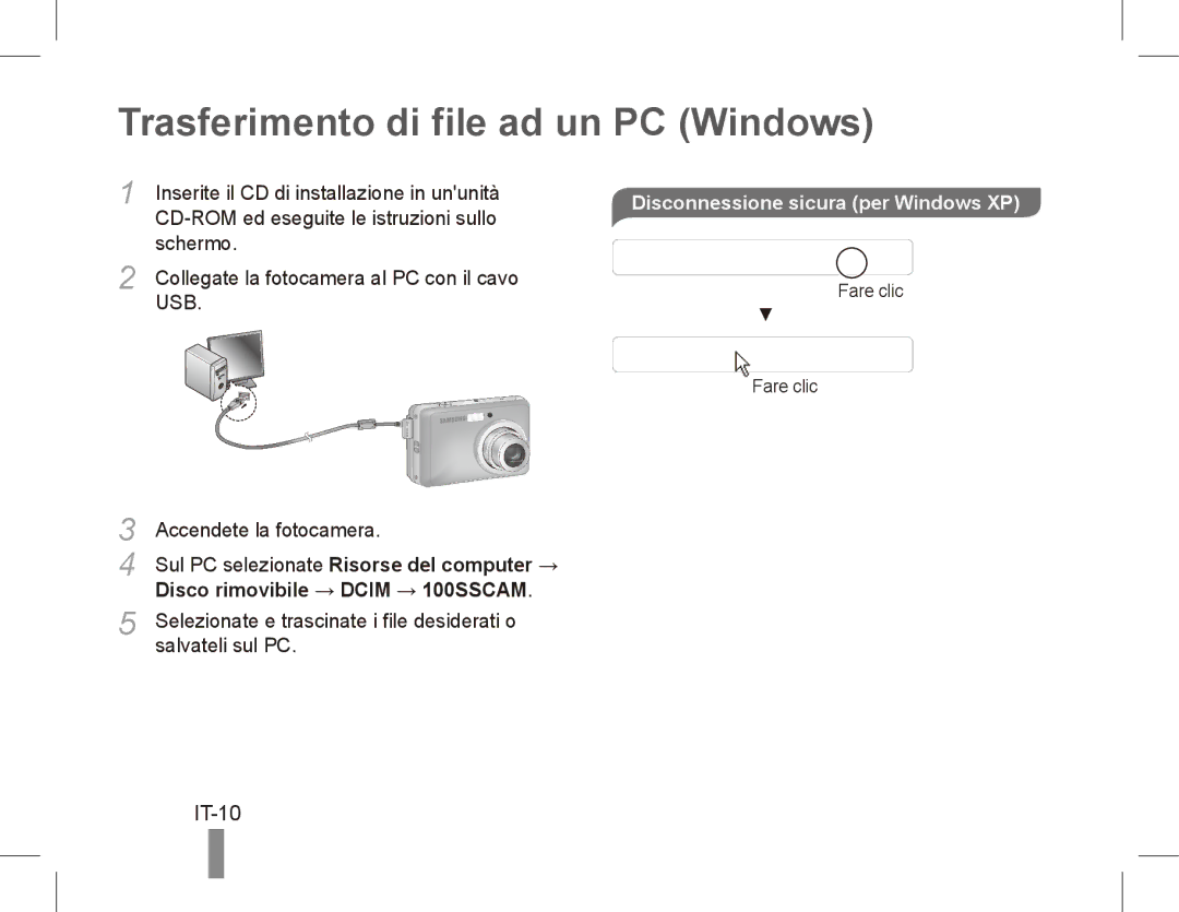 Samsung EC-ES15ZSBA/E1, EC-ES15ZPBA/FR Trasferimento di file ad un PC Windows, IT-10, Disco rimovibile → Dcim → 100SSCAM 