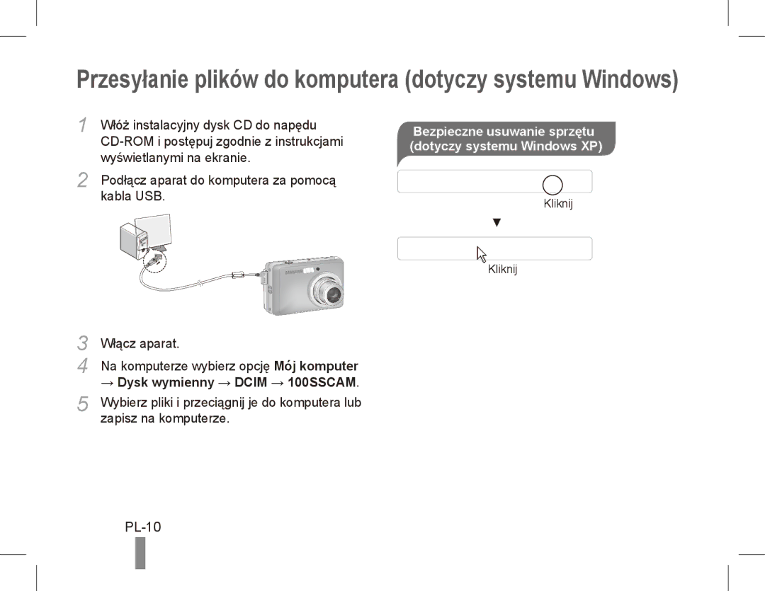 Samsung EC-ES15ZSBA/E1 PL-10, Bezpieczne usuwanie sprzętu dotyczy systemu Windows XP, → Dysk wymienny → Dcim → 100SSCAM 