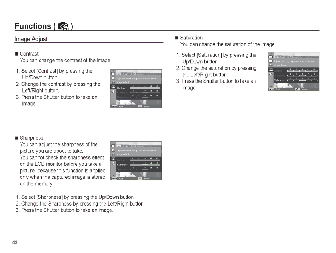 Samsung EC-ES15ZSBA/FR, EC-ES15ZPBA/FR, EC-ES15ZWBA/FR, EC-ES15ZBBA/FR, EC-ES15ZWBA/IT, EC-ES15ZPBA/IT manual Image Adjust 