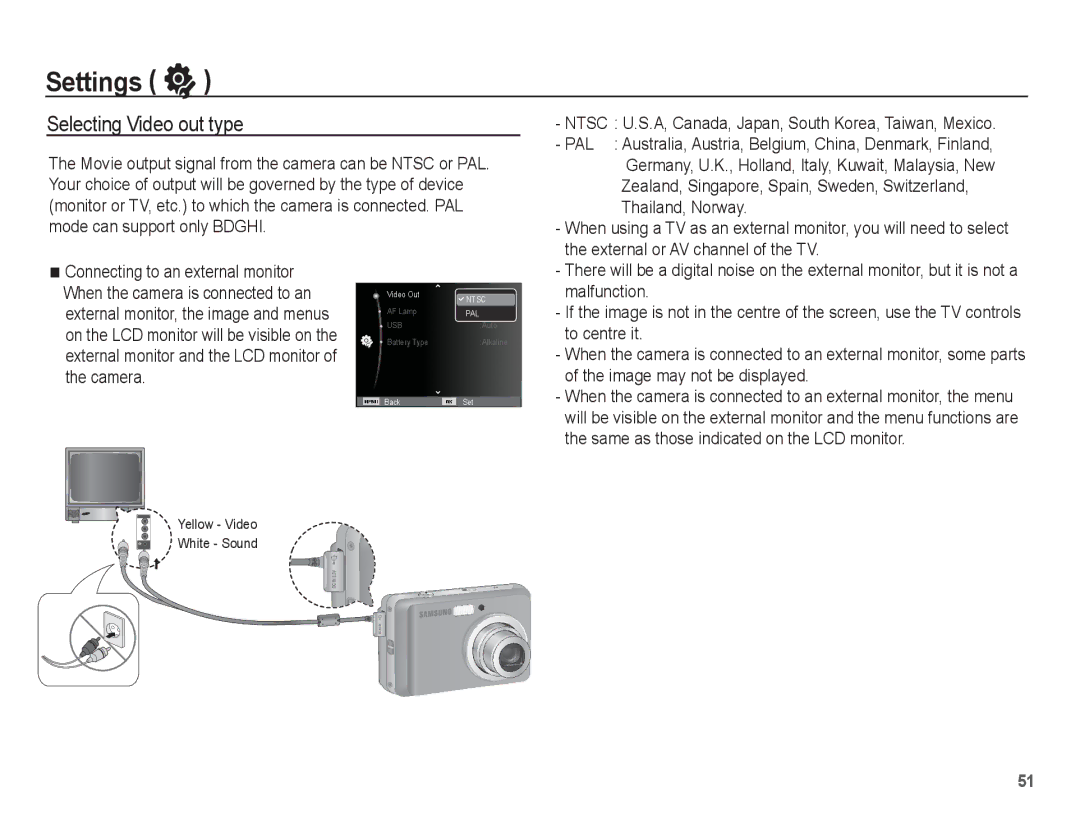 Samsung EC-ES15ZBBA/E1, EC-ES15ZPBA/FR, EC-ES15ZWBA/FR, EC-ES15ZSBA/FR, EC-ES15ZBBA/FR manual Selecting Video out type 