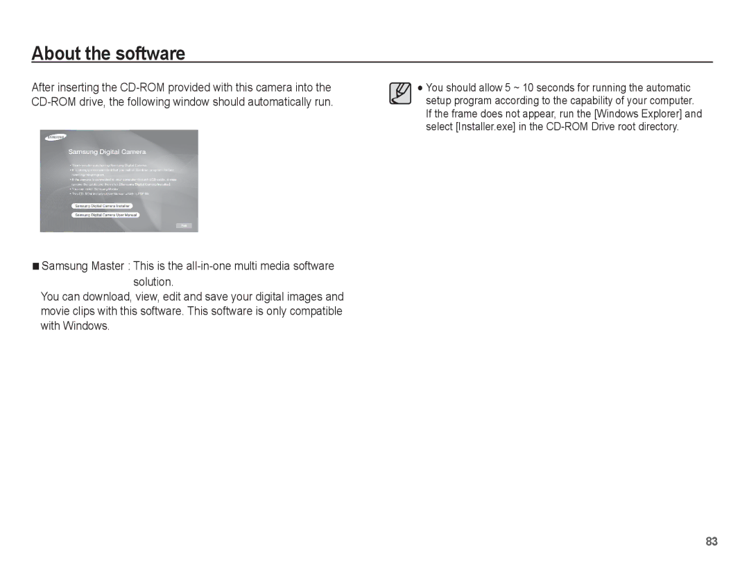 Samsung EC-ES15ZSBA/FR, EC-ES15ZPBA/FR, EC-ES15ZWBA/FR, EC-ES15ZBBA/FR, EC-ES15ZWBA/IT, EC-ES15ZPBA/IT manual About the software 