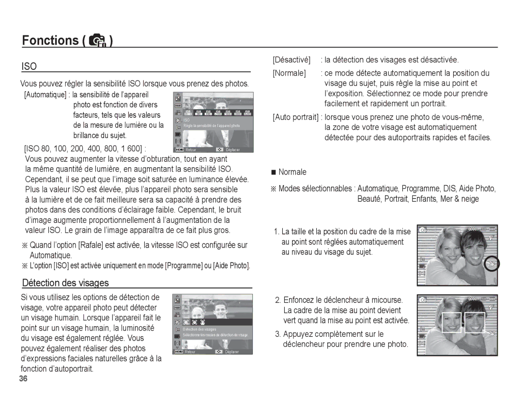 Samsung EC-ES15ZWBA/FR manual Détection des visages, Photo est fonction de divers, Facilement et rapidement un portrait 