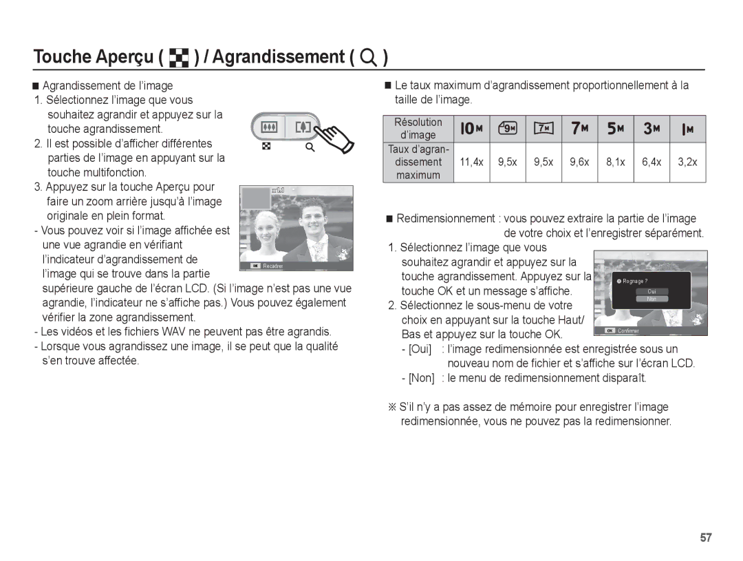 Samsung EC-ES15ZSBA/FR, EC-ES15ZPBA/FR Agrandissement de l’image, Touche agrandissement, Sélectionnez l’image que vous 