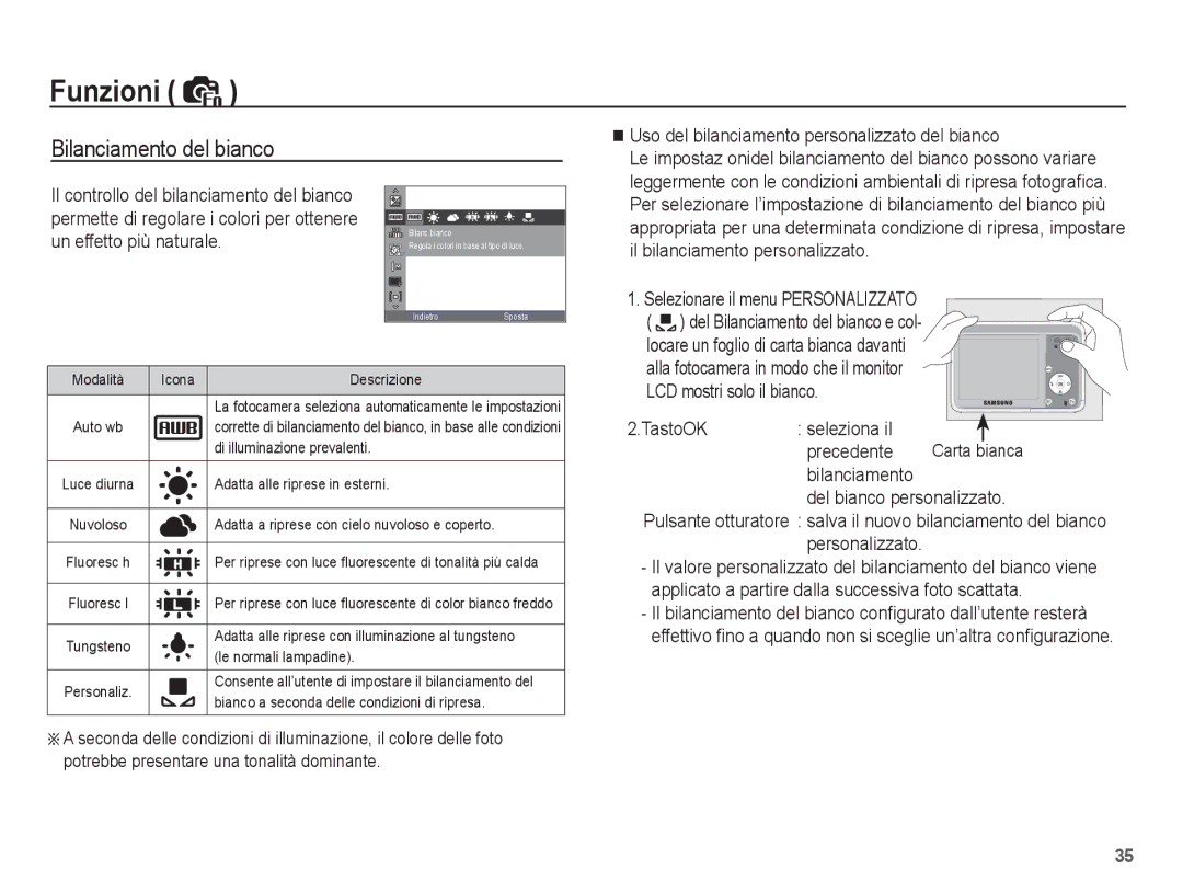 Samsung EC-ES15ZWBA/IT Bilanciamento del bianco, Un effetto più naturale, Uso del bilanciamento personalizzato del bianco 