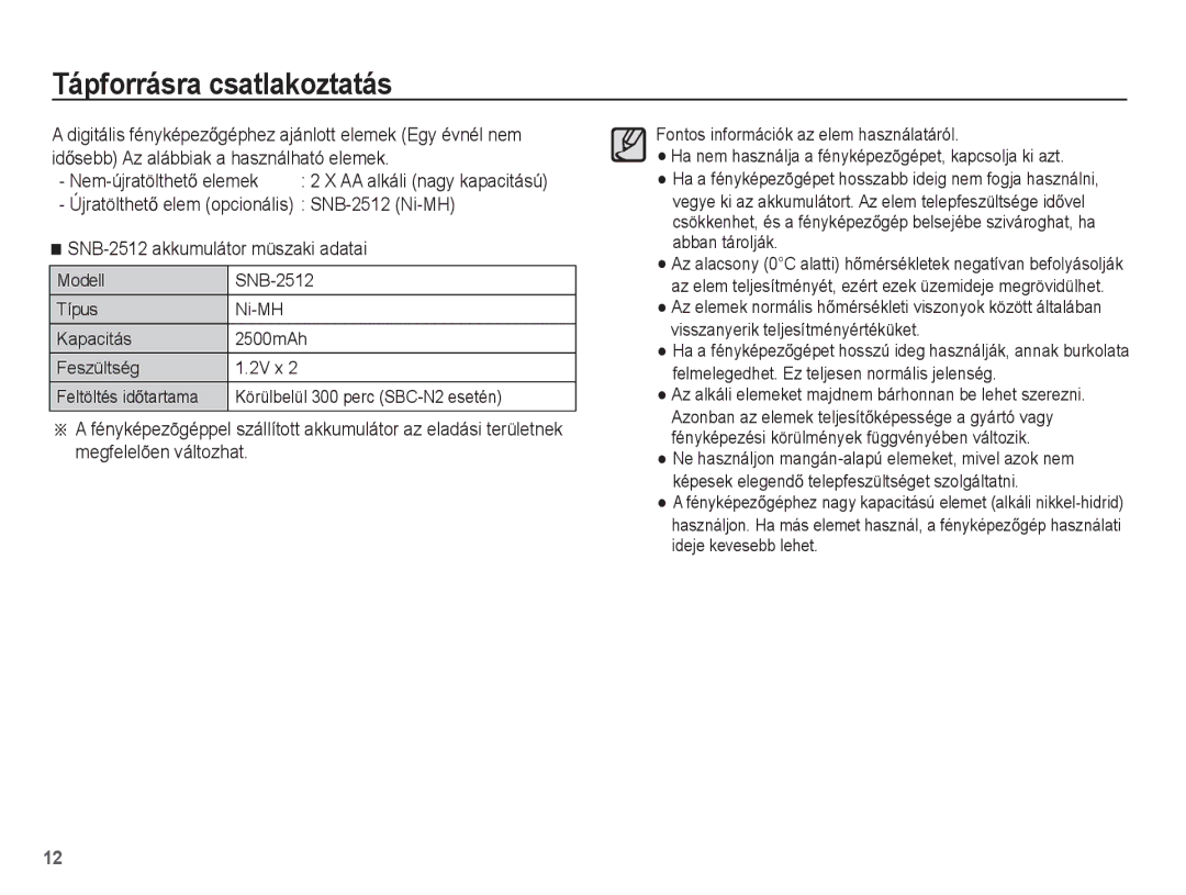 Samsung EC-ES15ZWBA/IT, EC-ES15ZSBA/IT, EC-ES15ZBBA/IT, EC-ES15ZSBA/E1, EC-ES15ZPBA/E1 manual Tápforrásra csatlakoztatás 