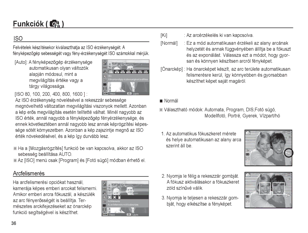 Samsung EC-ES15ZSBA/E2, EC-ES15ZWBA/IT, EC-ES15ZSBA/IT, EC-ES15ZBBA/IT, EC-ES15ZSBA/E1, EC-ES15ZPBA/E1 manual Arcfelismerés 