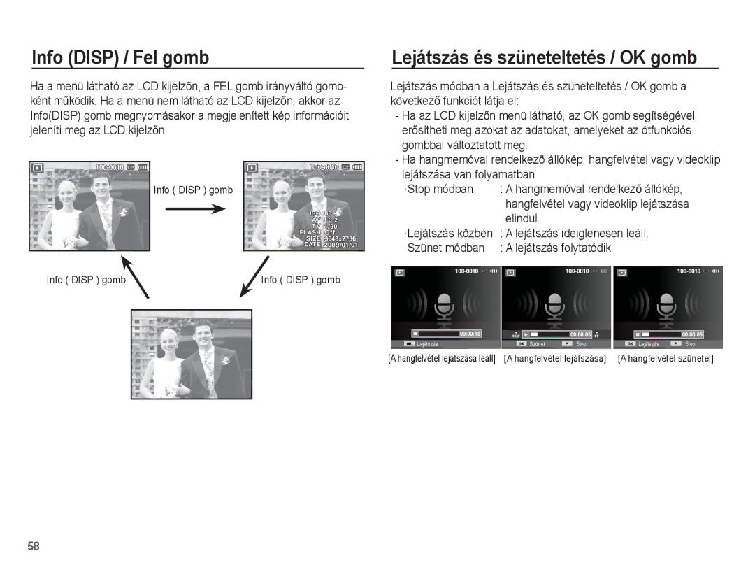 Samsung EC-ES15ZSBA/E3 Lejátszás és szüneteltetés / OK gomb, Elindul, Lejátszás ideiglenesen leáll, ·Lejátszás közben 