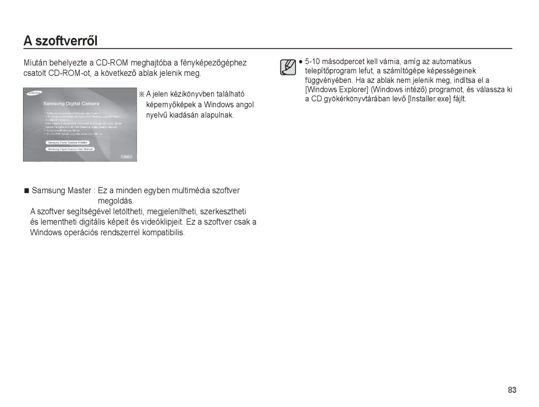 Samsung EC-ES15ZWBA/E3, EC-ES15ZWBA/IT, EC-ES15ZSBA/IT, EC-ES15ZBBA/IT, EC-ES15ZSBA/E1, EC-ES15ZPBA/E1 manual SzoftverrĘl 