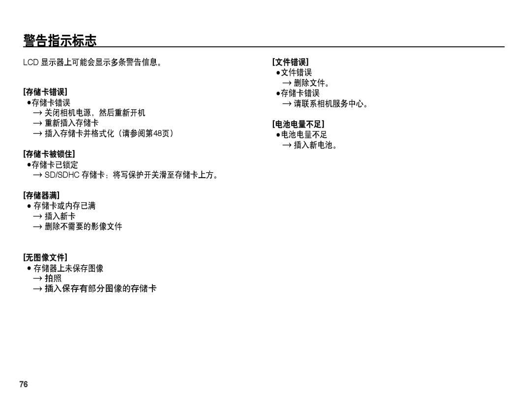 Samsung EC-ES15ZPBA/E2, EC-ES15ZWBA/IT, EC-ES15ZSBA/IT, EC-ES15ZBBA/IT, EC-ES15ZSBA/E1, EC-ES15ZPBA/E1, EC-ES15ZBBA/E1 警告指示标志 