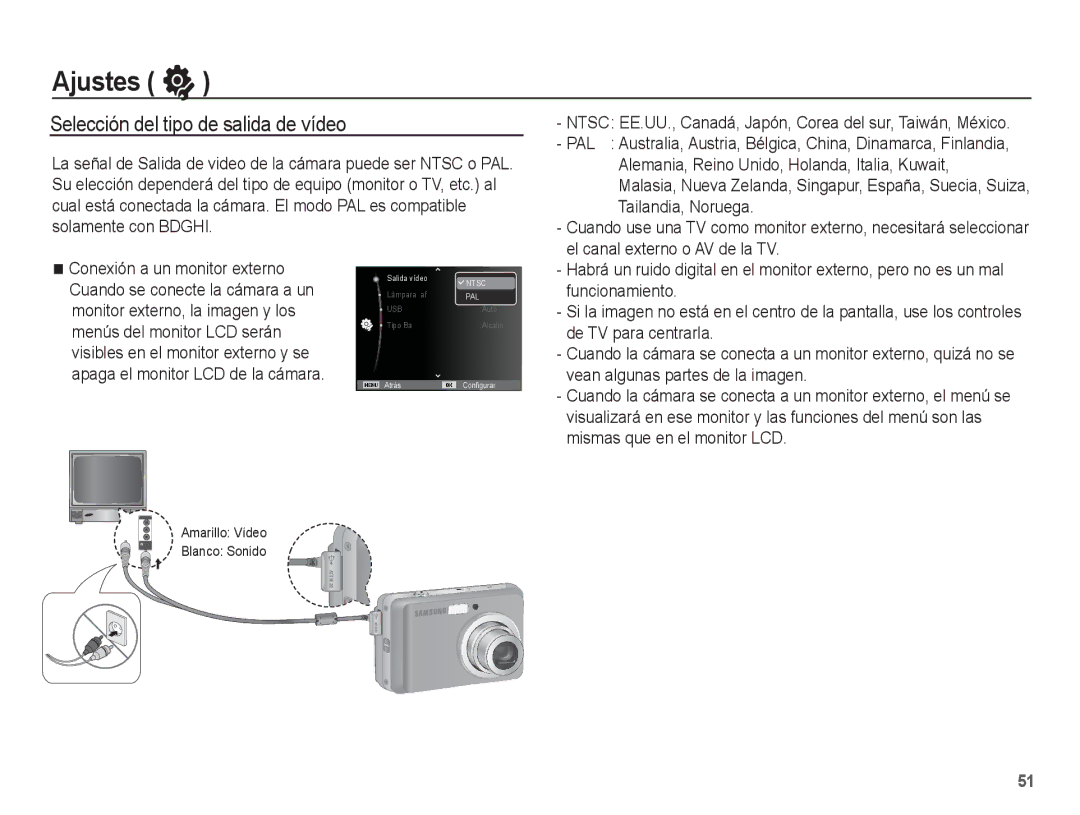 Samsung EC-ES17ZZBABCO, EC-ES17ZZBASE1 manual Selección del tipo de salida de vídeo 