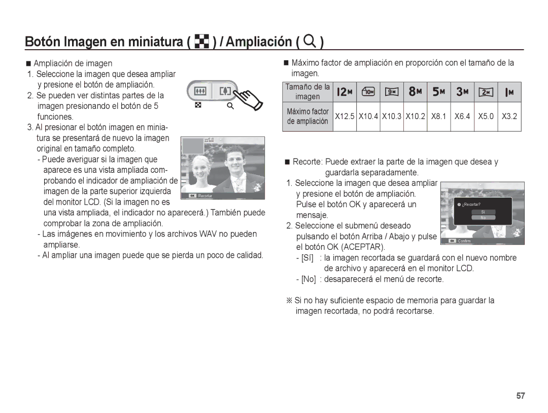 Samsung EC-ES17ZZBABCO, EC-ES17ZZBASE1 manual Botón Imagen en miniatura º / Ampliación í 