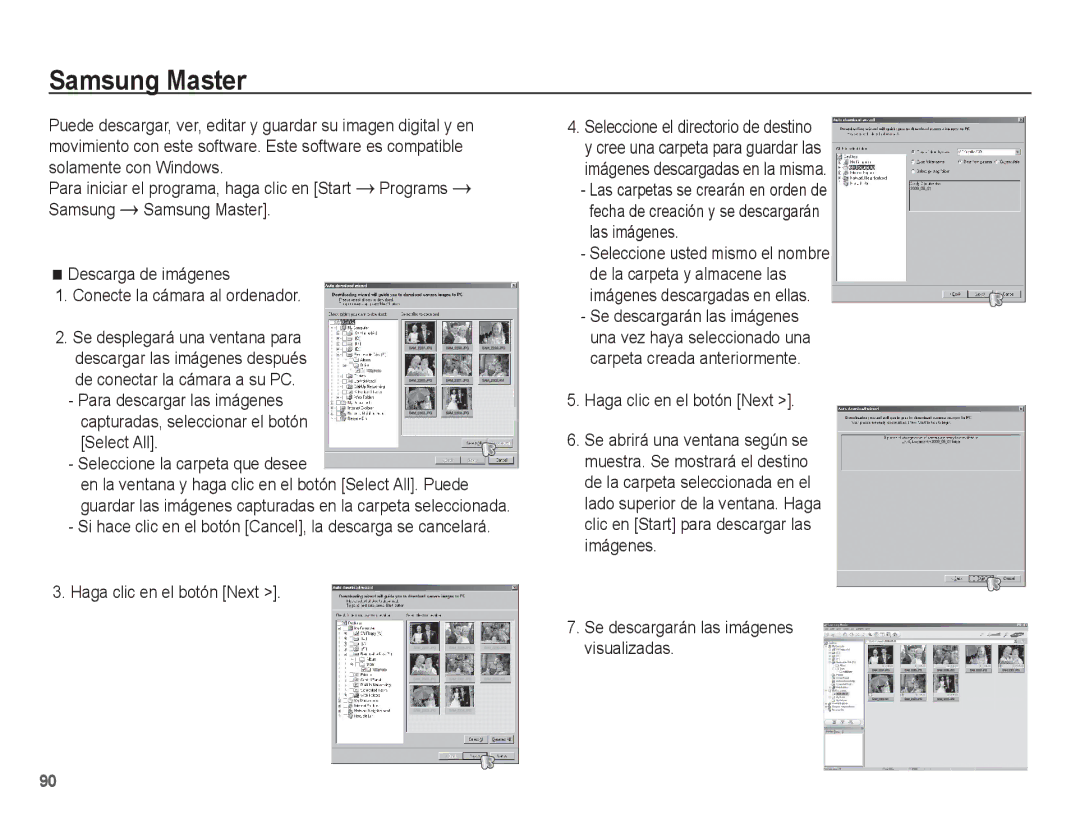 Samsung EC-ES17ZZBASE1, EC-ES17ZZBABCO manual Samsung Master, Se descargarán las imágenes visualizadas 