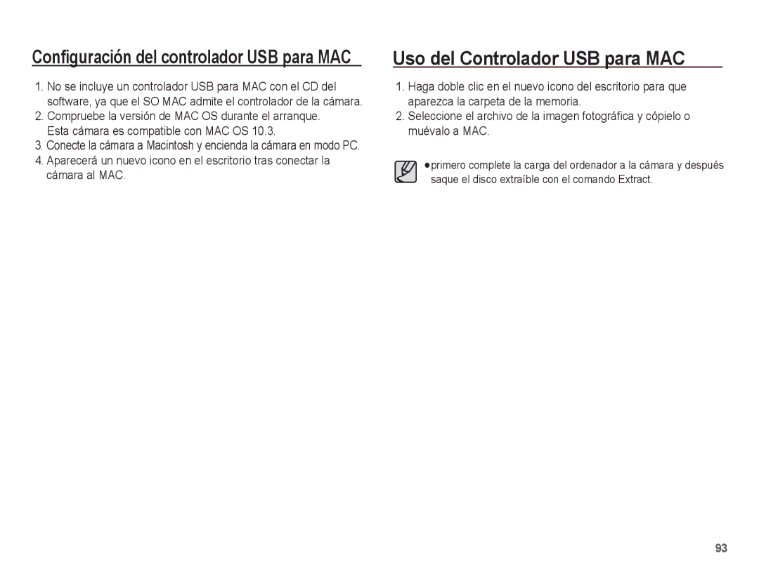 Samsung EC-ES17ZZBABCO, EC-ES17ZZBASE1 manual Uso del Controlador USB para MAC, Configuración del controlador USB para MAC 