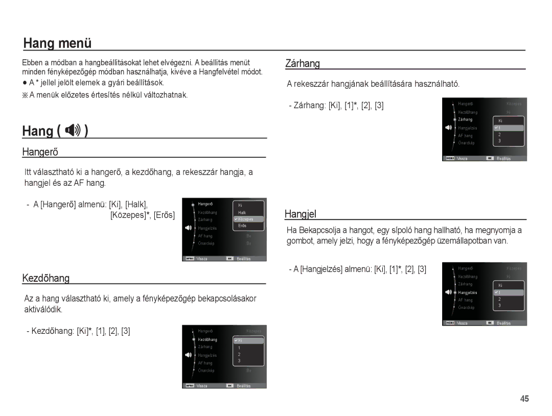 Samsung EC-ES17ZZBABIT, EC-ES17ZZBABE1, EC-ES17ZZBAWE3, EC-ES17ZZBASE3, EC-ES17ZZBABE3, EC-ES17ZZBAPE3 manual Hang menü, Hang  