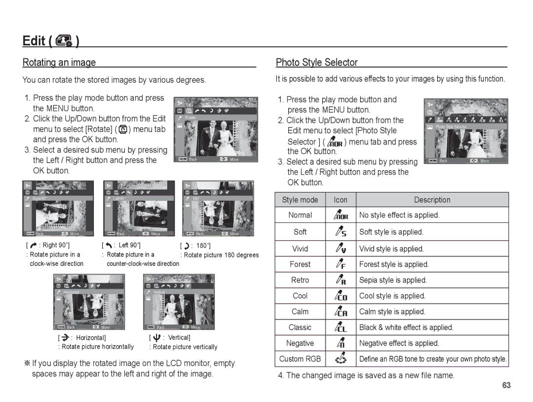 Samsung EC-ES17ZZBABIT, EC-ES17ZZBABE1 Rotating an image, You can rotate the stored images by various degrees, Selector 