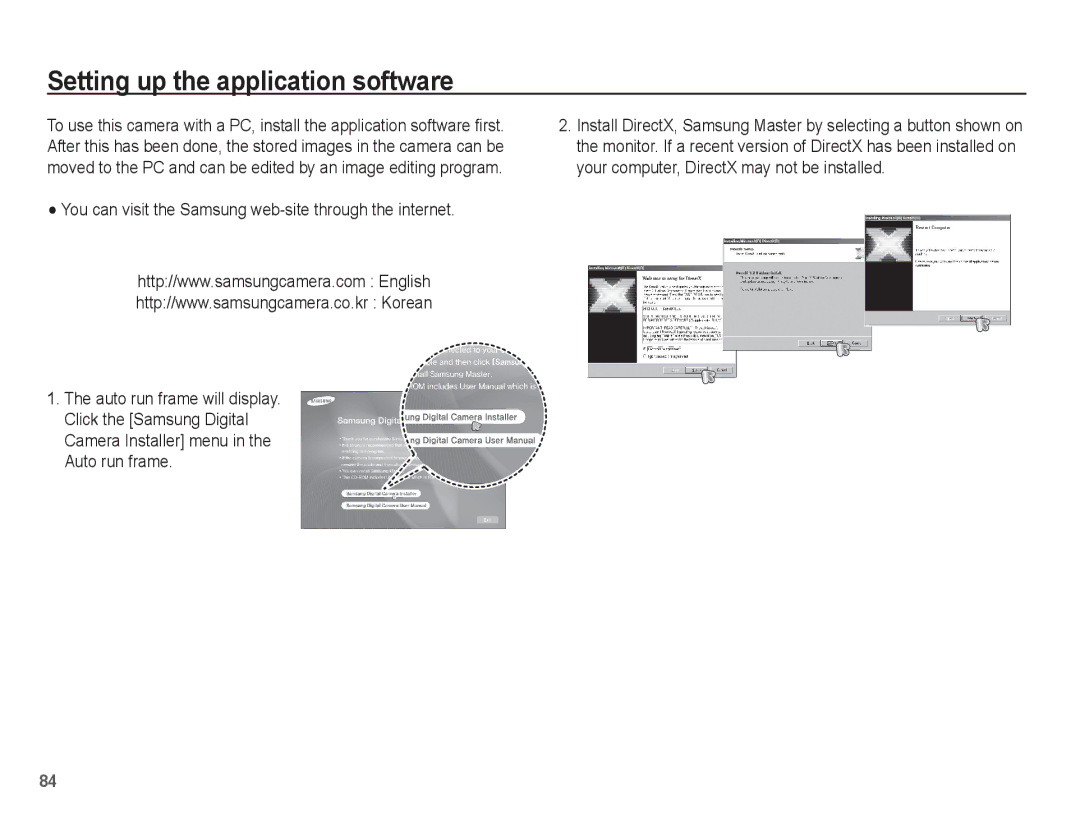 Samsung EC-ES17ZZBAWRU manual Setting up the application software, You can visit the Samsung web-site through the internet 