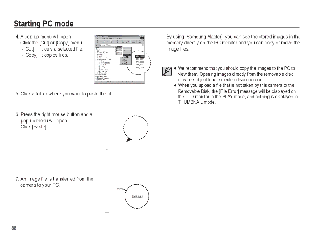 Samsung EC-ES17ZZBAWE2, EC-ES17ZZBABE1, EC-ES17ZZBASIT, EC-ES17ZZBABIT, EC-ES17ZZBABCO, EC-ES17ZZBASE1 manual Starting PC mode 