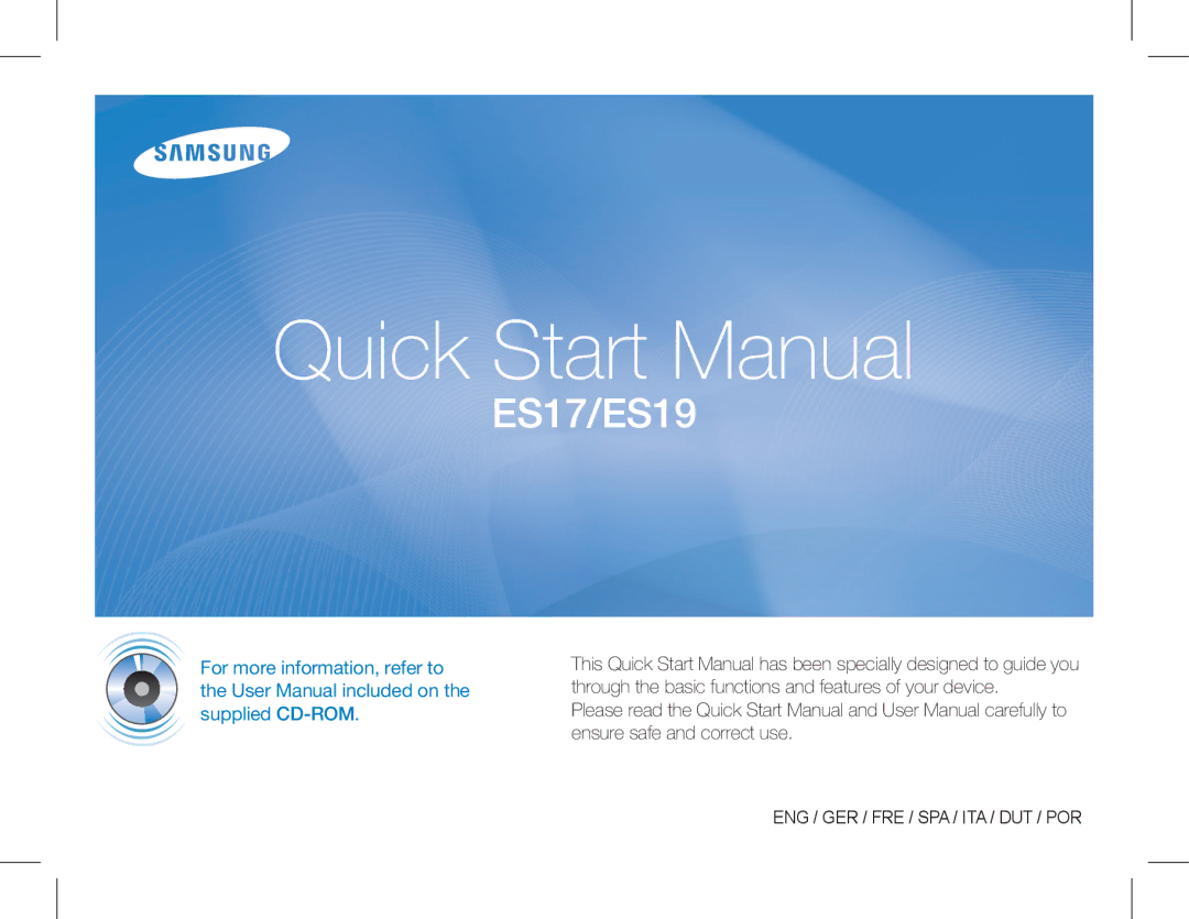 Samsung EC-ES17ZZBASIT, EC-ES17ZZBABE1, EC-ES17ZZBABIT, EC-ES17ZZDAPAS, EC-ES17ZZBASSA manual Quick Start Manual 