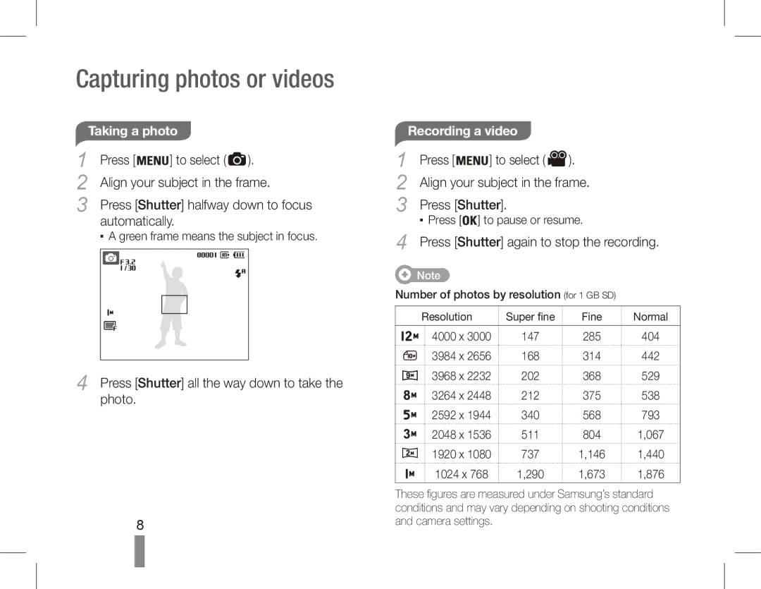 Samsung EC-ES17ZZBAWSA, EC-ES17ZZBABE1 manual Press To select Align your subject in the frame, Automatically, Taking a photo 