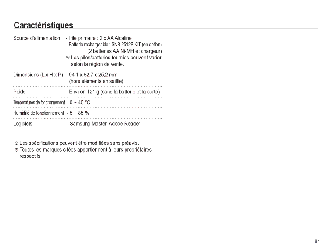 Samsung EC-ES17ZZBABE1 Source d’alimentation Pile primaire 2 x AA Alcaline, 94,1 x 62,7 x 25,2 mm, Poids, ~ 40 C, ~ 85 % 