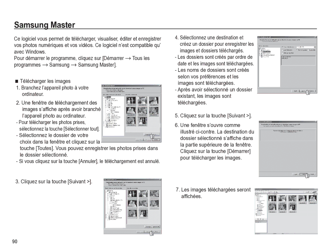Samsung EC-ES17ZZBABE1 manual Samsung Master, ’appareil photo au ordinateur, Cliquez sur la touche Suivant 