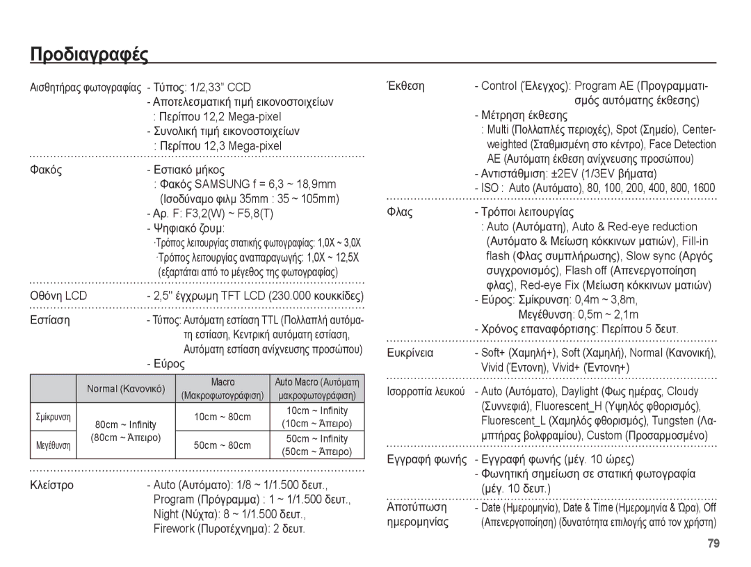 Samsung EC-ES17ZZBASE3, EC-ES17ZZBABE3 manual ȆȡȠįȚĮȖȡĮĳȑȢ 