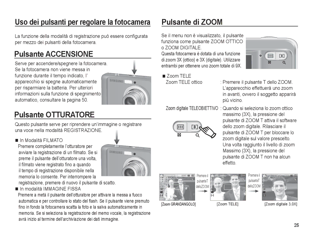 Samsung EC-ES17ZZBASIT, EC-ES17ZZBABIT manual Pulsante Accensione, Pulsante Otturatore, Pulsante di Zoom 