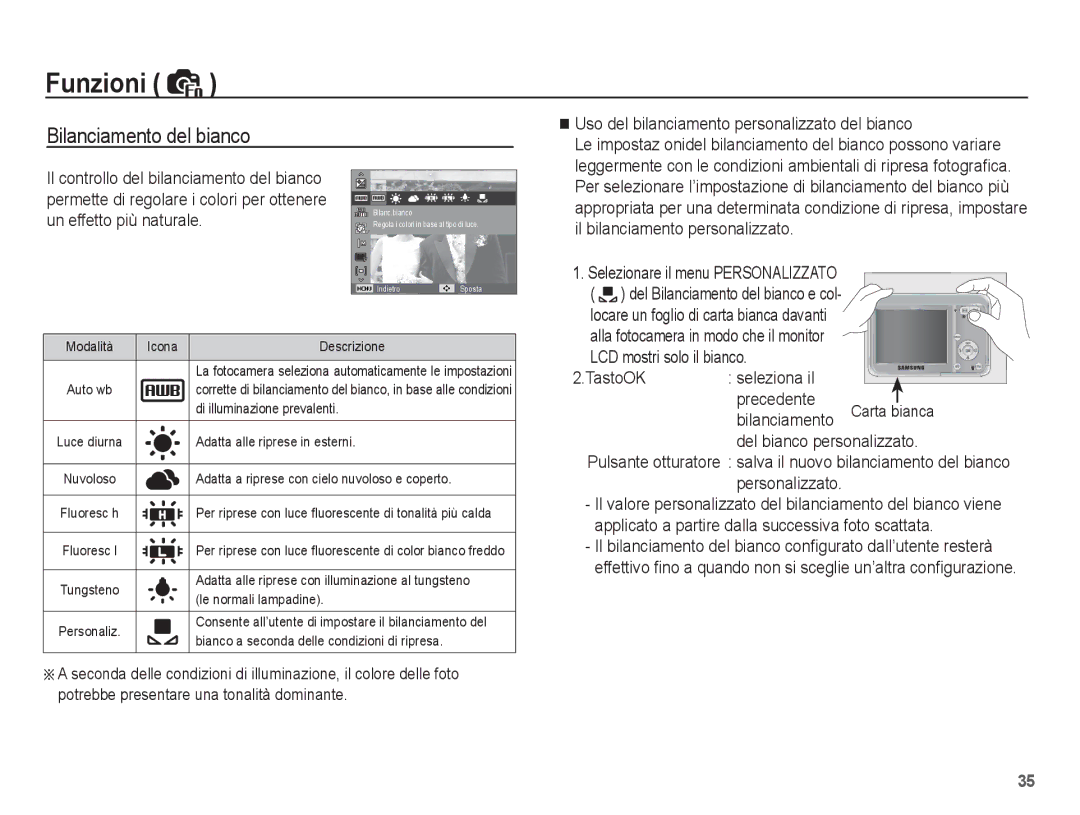 Samsung EC-ES17ZZBASIT Bilanciamento del bianco, Un effetto più naturale, Uso del bilanciamento personalizzato del bianco 