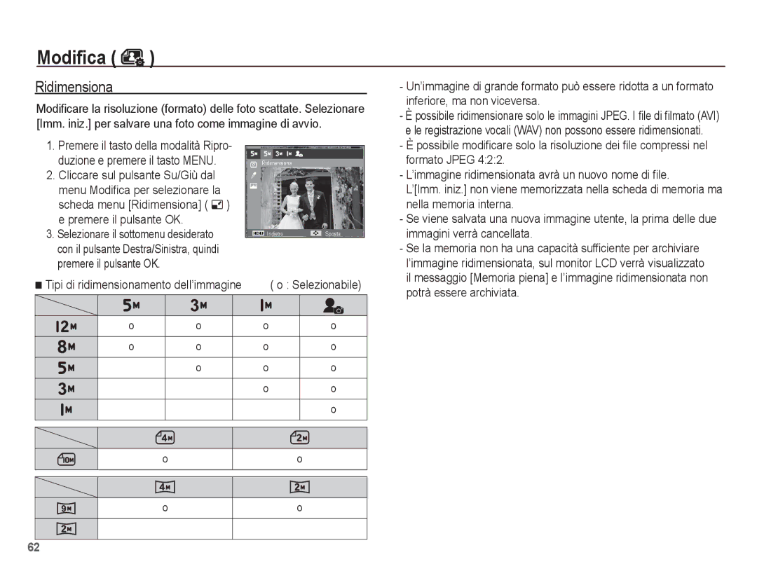 Samsung EC-ES17ZZBABIT, EC-ES17ZZBASIT manual Modifica, Ridimensiona 