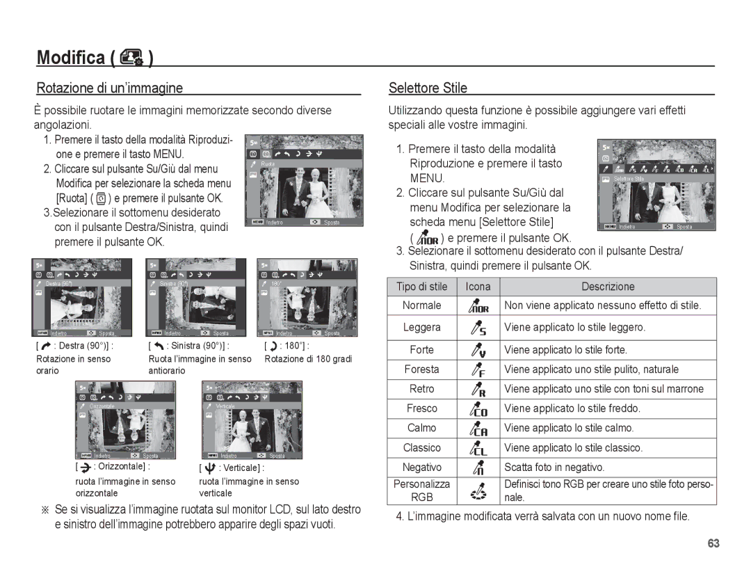 Samsung EC-ES17ZZBASIT, EC-ES17ZZBABIT manual Rotazione di un’immagine, One e premere il tasto Menu 