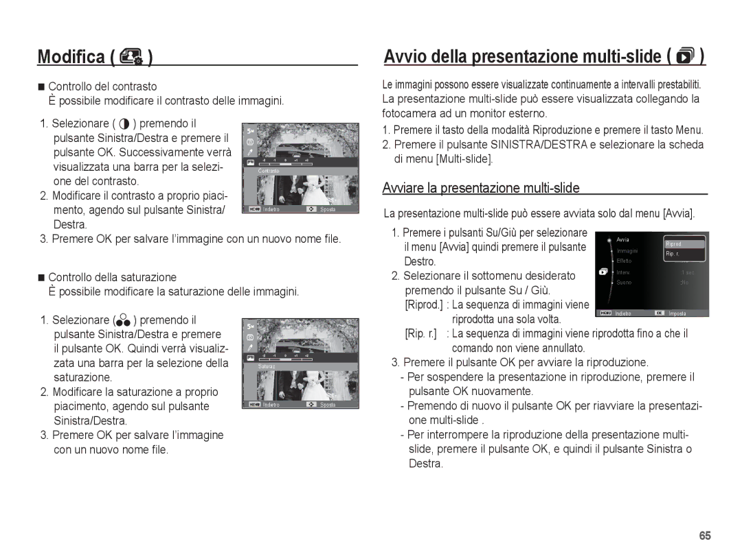 Samsung EC-ES17ZZBASIT, EC-ES17ZZBABIT manual Avviare la presentazione multi-slide 