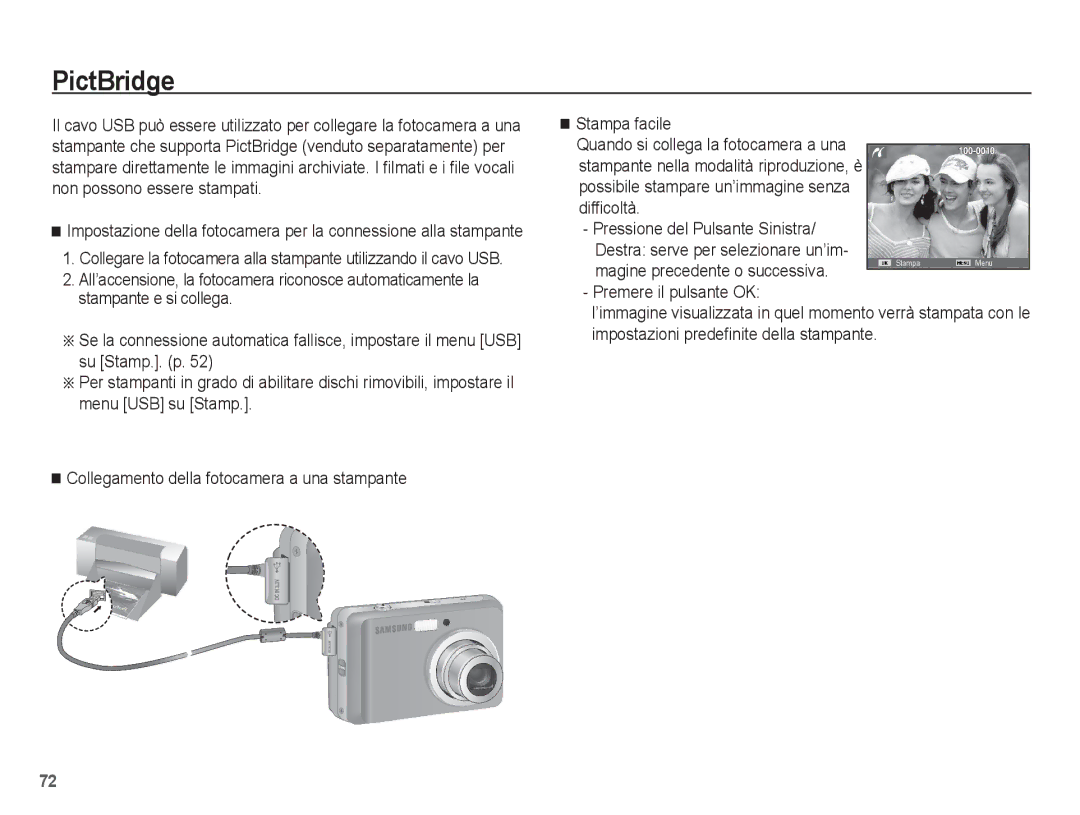 Samsung EC-ES17ZZBABIT, EC-ES17ZZBASIT manual PictBridge, Magine precedente o successiva 