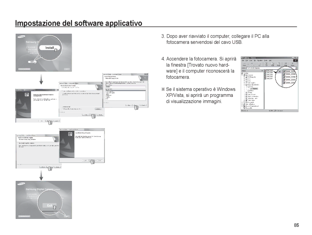 Samsung EC-ES17ZZBASIT, EC-ES17ZZBABIT manual Impostazione del software applicativo 