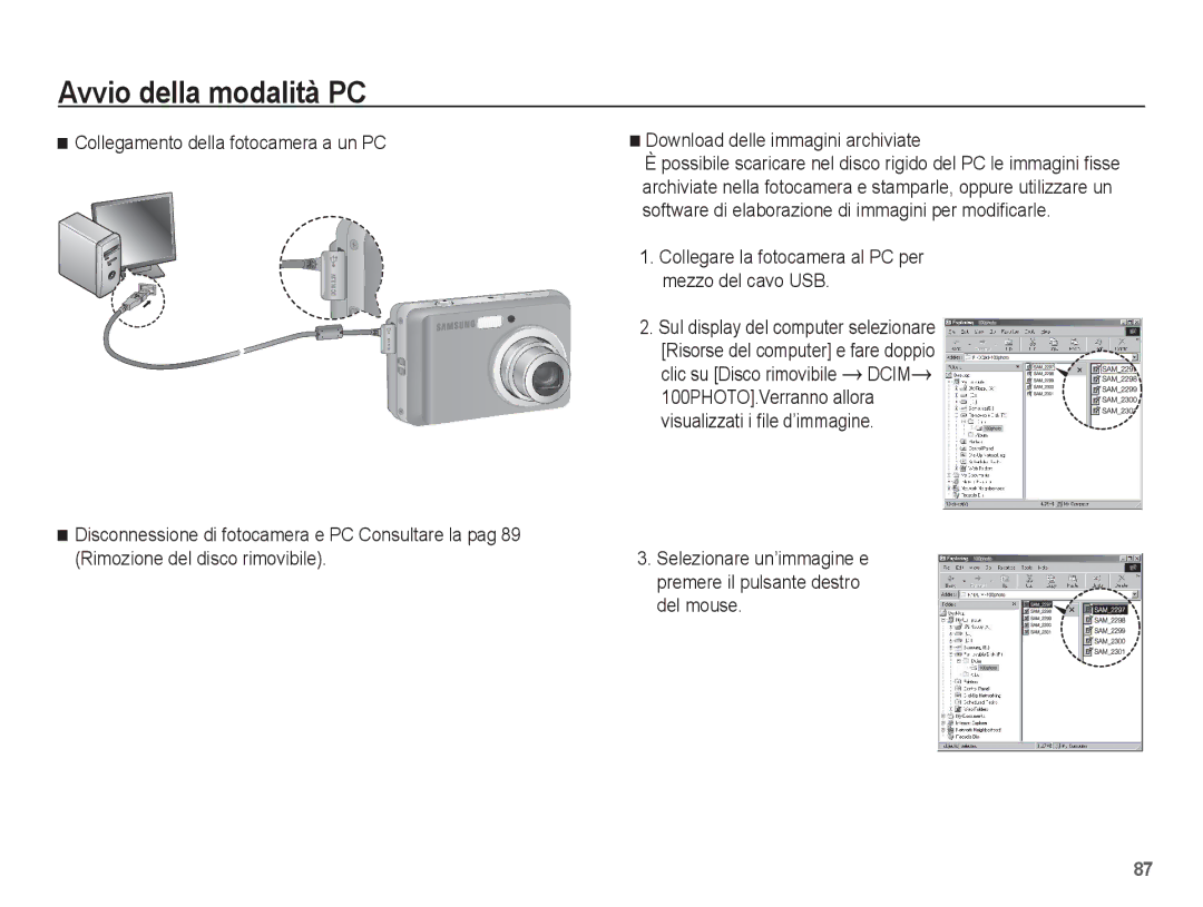 Samsung EC-ES17ZZBASIT, EC-ES17ZZBABIT manual Collegare la fotocamera al PC per mezzo del cavo USB 