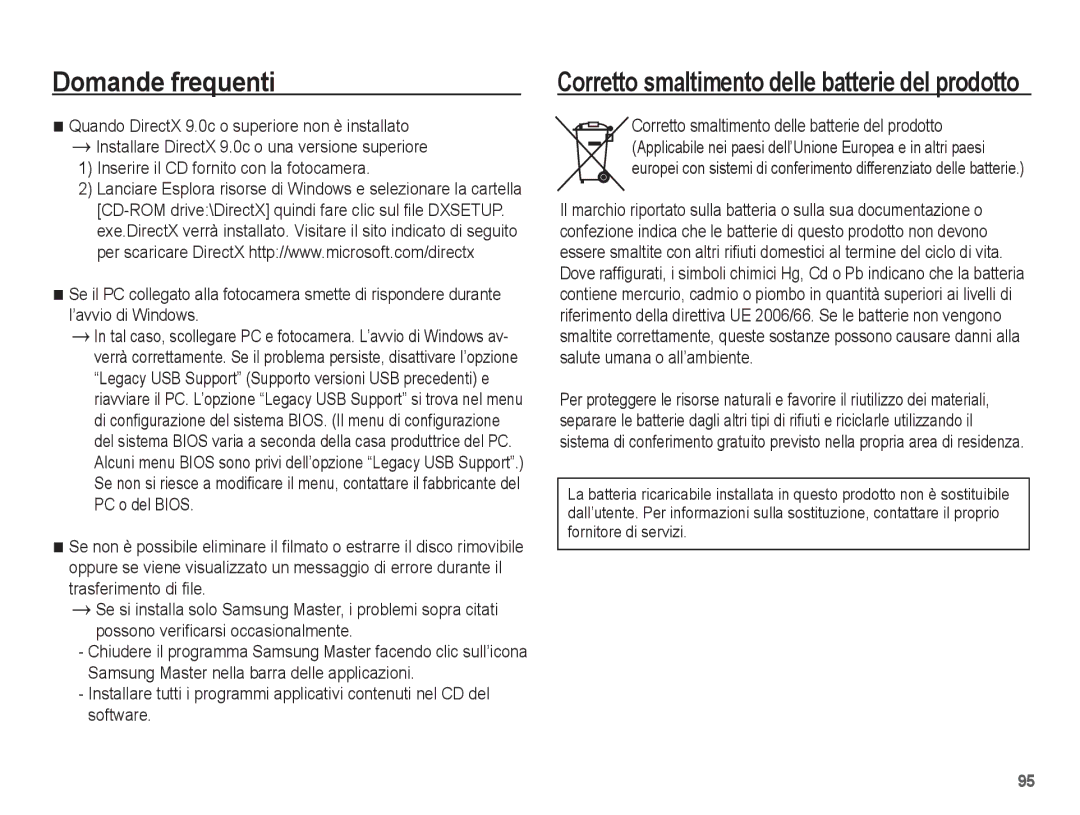 Samsung EC-ES17ZZBASIT, EC-ES17ZZBABIT manual Corretto smaltimento delle batterie del prodotto 