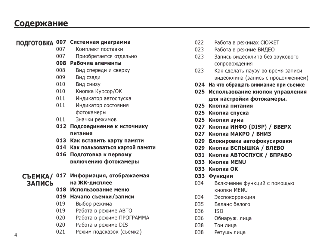 Samsung EC-ES17ZZBAPRU manual ǸȖȌȍȘȎȈȕȐȍ, 007 ǲȖȔȗȓȍȒȚ ȗȖșȚȈȊȒȐ 007 ǷȘȐȖȉȘȍȚȈȍȚșȧ ȖȚȌȍȓȤȕȖ, 011 ǯȕȈȟȒȐ ȘȍȎȐȔȖȊ, 036 ISO 