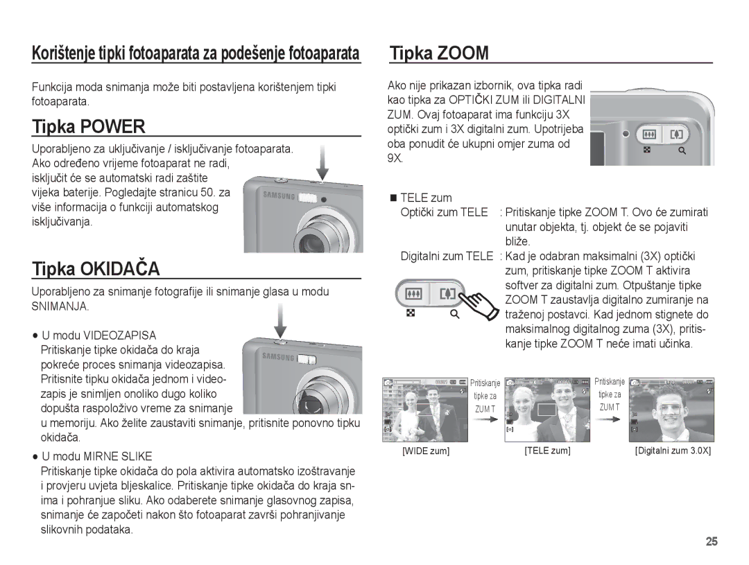 Samsung EC-ES17ZZBABE3, EC-ES17ZZBAWE3, EC-ES17ZZBASE3, EC-ES17ZZBAPE3 manual Tipka Power, Tipka OKIDAýA, Tipka Zoom 