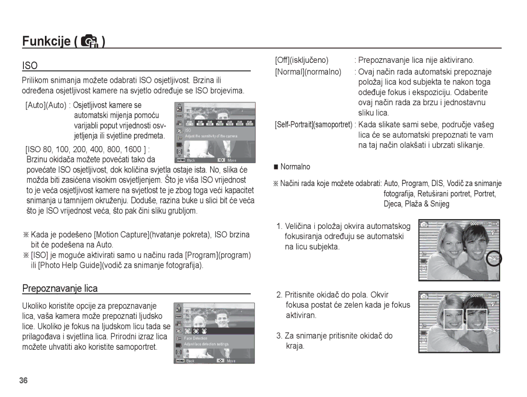 Samsung EC-ES17ZZBASE3, EC-ES17ZZBAWE3, EC-ES17ZZBABE3, EC-ES17ZZBAPE3 manual Prepoznavanje lica 