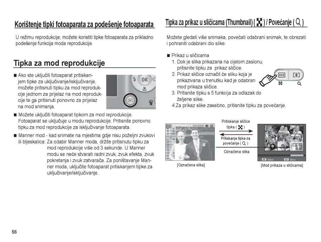 Samsung EC-ES17ZZBASE3, EC-ES17ZZBAWE3, EC-ES17ZZBABE3 Tipka za mod reprodukcije, Ako ste ukljuþili fotoaparat pritiskan 