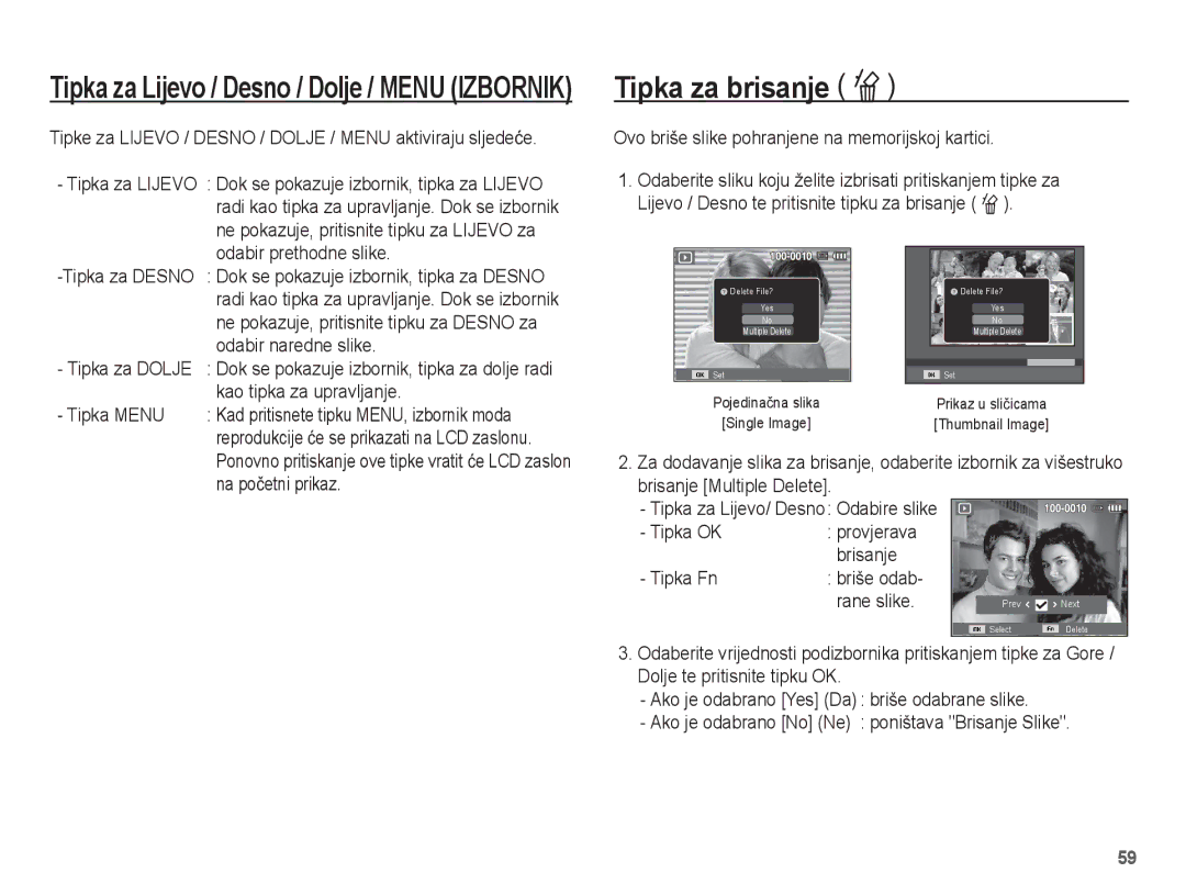 Samsung EC-ES17ZZBAWE3, EC-ES17ZZBASE3, EC-ES17ZZBABE3, EC-ES17ZZBAPE3 manual Tipka za brisanje Õ 