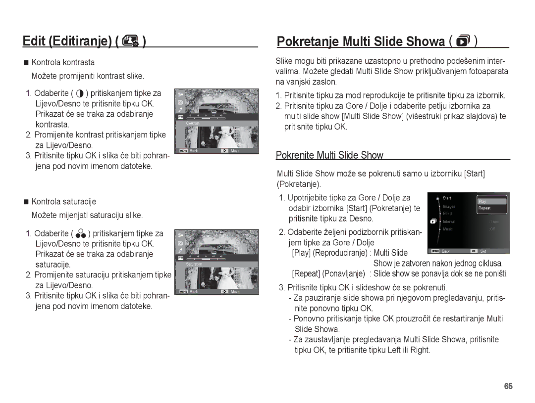 Samsung EC-ES17ZZBABE3, EC-ES17ZZBAWE3 manual Edit Editiranje Pokretanje Multi Slide Showa , Pokrenite Multi Slide Show 