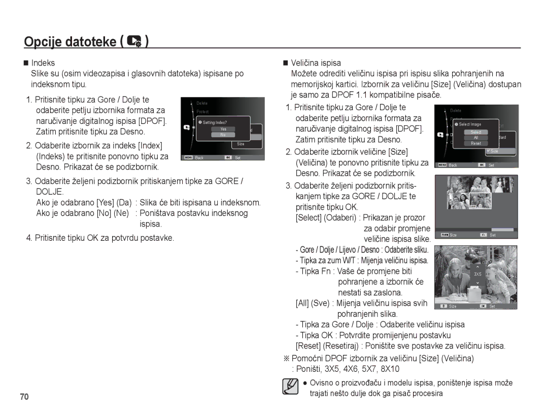 Samsung EC-ES17ZZBAPE3 manual Zatim pritisnite tipku za Desno, Odaberite izbornik veliþine Size, Nestati sa zaslona 