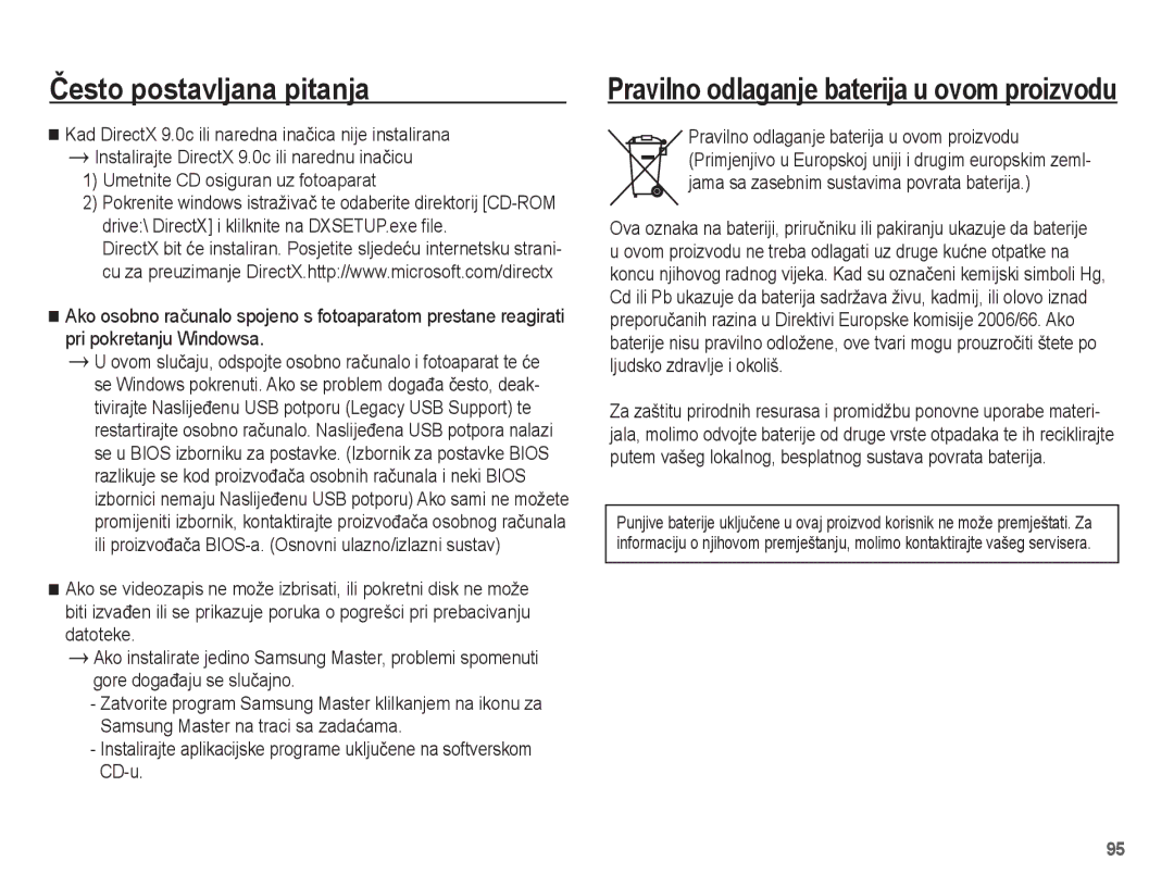 Samsung EC-ES17ZZBAWE3, EC-ES17ZZBASE3, EC-ES17ZZBABE3, EC-ES17ZZBAPE3 manual Pravilno odlaganje baterija u ovom proizvodu 