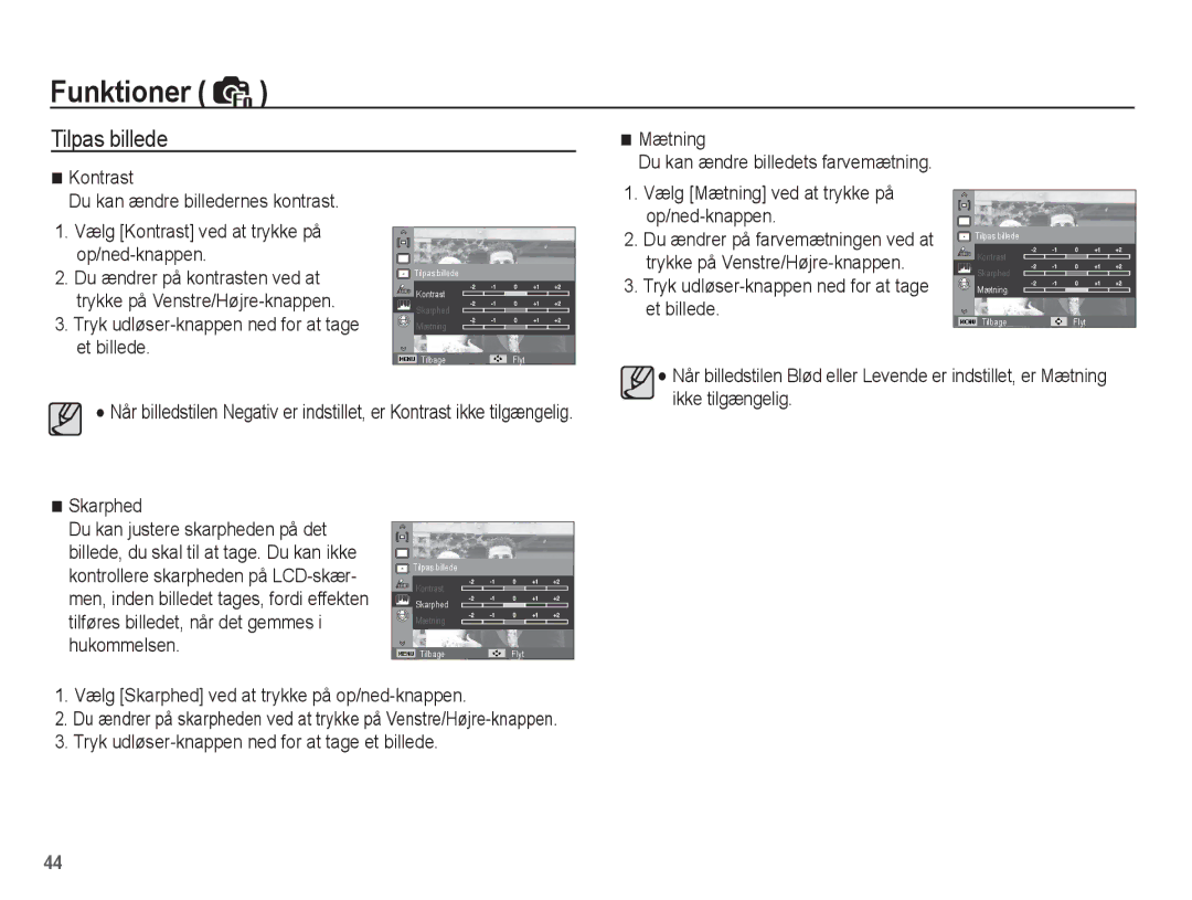 Samsung EC-ES20ZZBASE2 Tilpas billede, Vælg Mætning ved at trykke på op/ned-knappen, Du kan ændre billedets farvemætning 