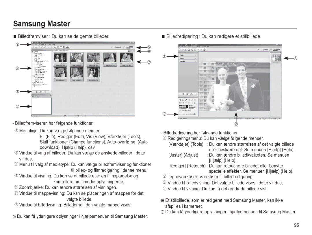 Samsung EC-ES20ZZBABE2 manual Billedfremviser Du kan se de gemte billeder, Billedredigering Du kan redigere et stillbillede 