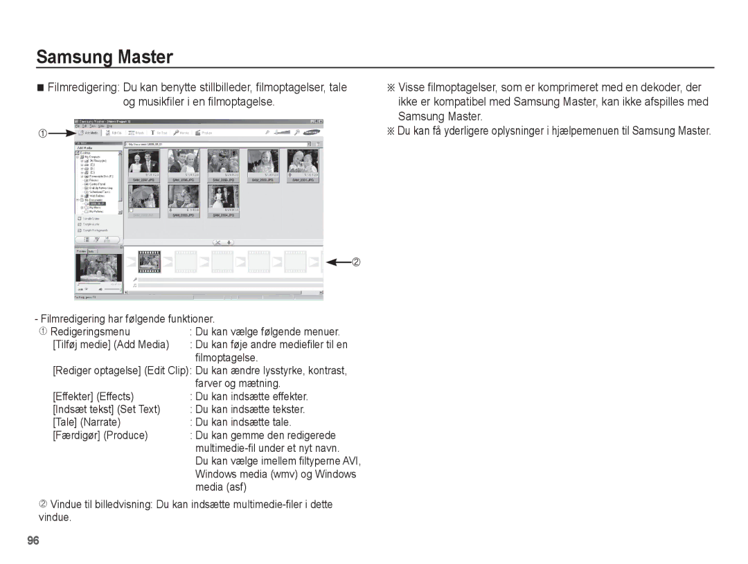 Samsung EC-ES20ZZBASE2 manual Og musikfiler i en filmoptagelse, Filmredigering har følgende funktioner ÌRedigeringsmenu 