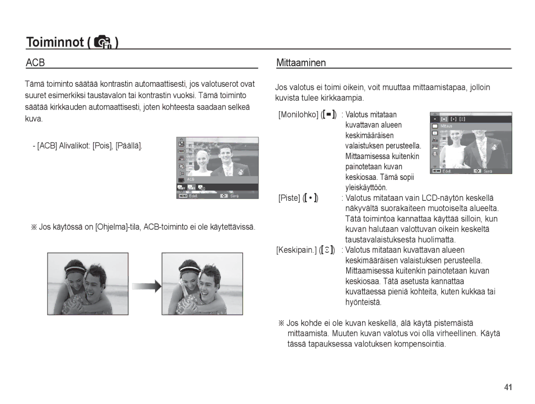 Samsung EC-ES20ZZBAPE2, EC-ES20ZZBABE2, EC-ES20ZZBASE2, EC-ES20ZZBAWE2 manual Mittaaminen 