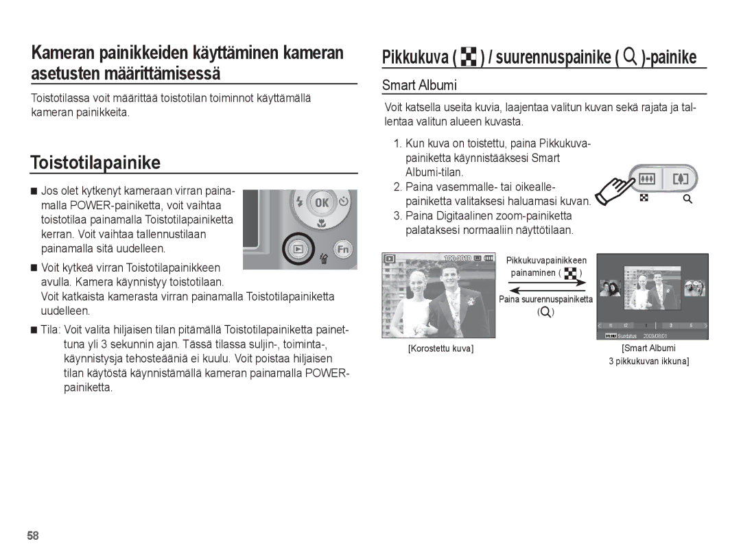 Samsung EC-ES20ZZBAWE2, EC-ES20ZZBABE2, EC-ES20ZZBASE2, EC-ES20ZZBAPE2 manual Toistotilapainike, Smart Albumi 