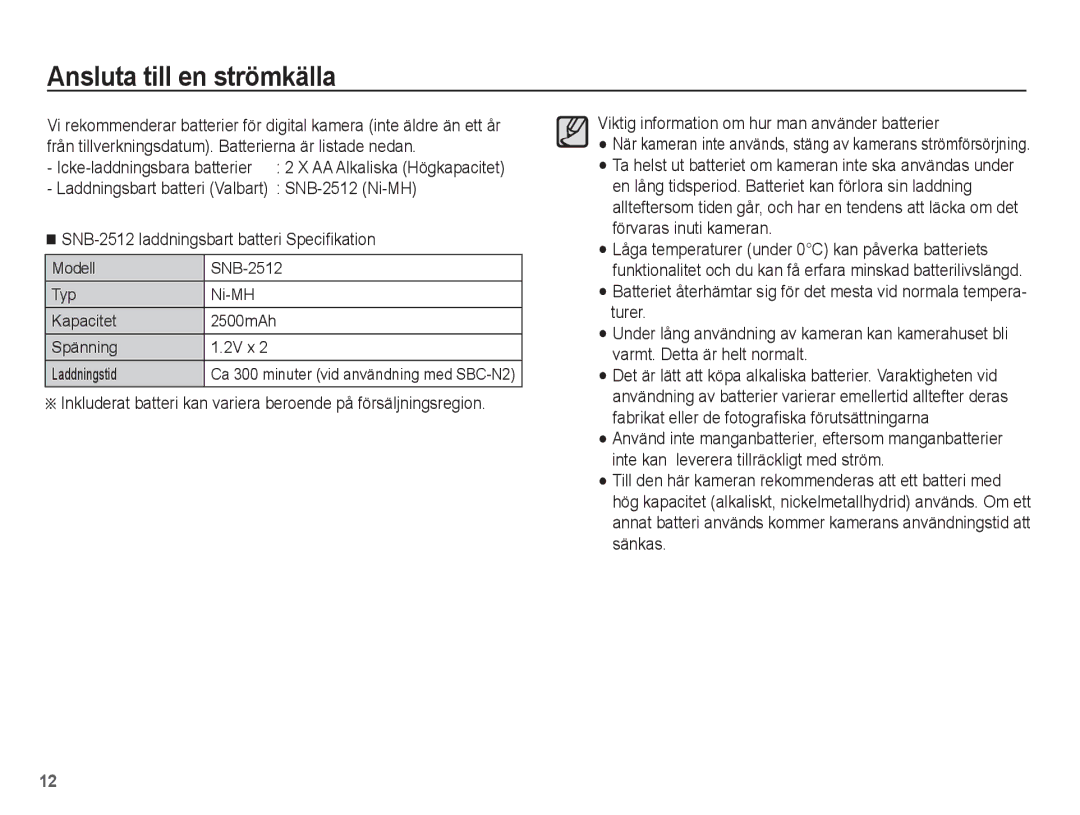 Samsung EC-ES20ZZBASE2, EC-ES20ZZBABE2, EC-ES20ZZBAPE2, EC-ES20ZZBAWE2 manual Ansluta till en strömkälla 