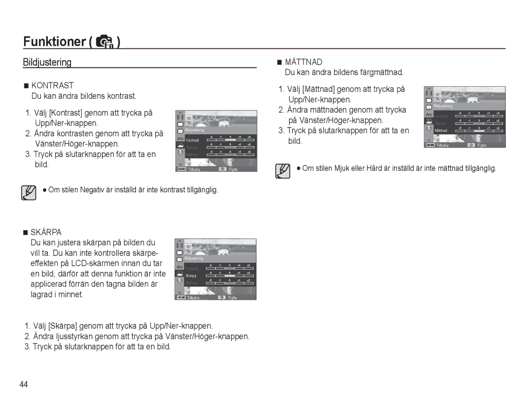 Samsung EC-ES20ZZBASE2, EC-ES20ZZBABE2, EC-ES20ZZBAPE2, EC-ES20ZZBAWE2 manual Bildjustering 